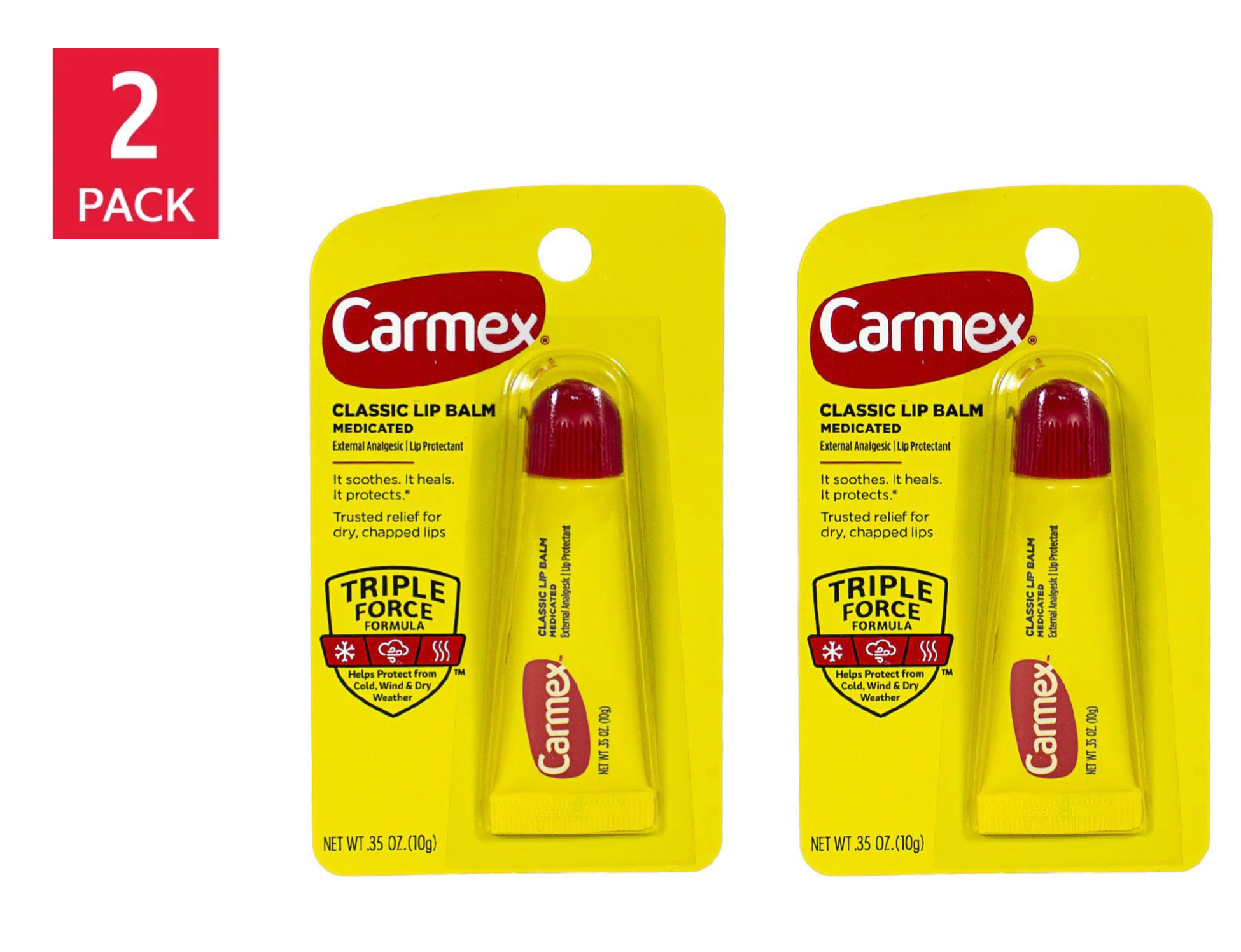 Carmex Classic Moisturizing Medicated Lip Balm, 0.35 Oz Tube (2-Pack)